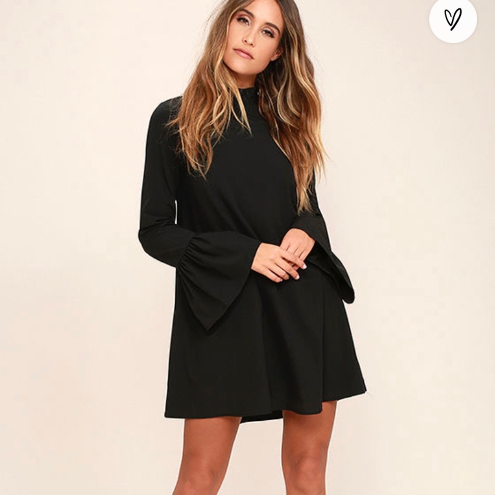 Lulu's Casual Black Dress Bell Sleeve Size Large